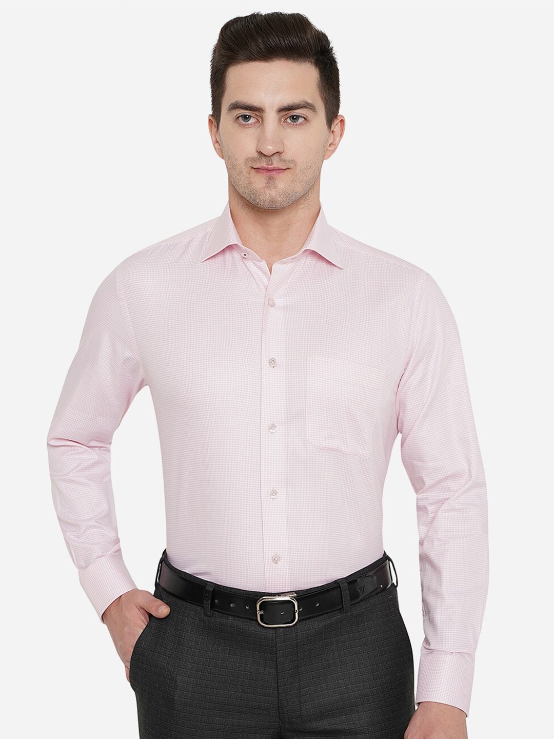 

JADE BLUE Men Pink Classic Printed Cotton Formal Shirt