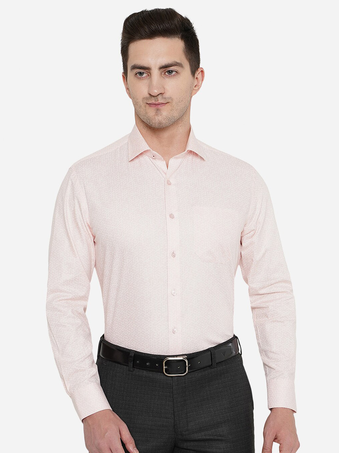 

JADE BLUE Men Pink Classic Slim Fit Printed Cotton Formal Shirt