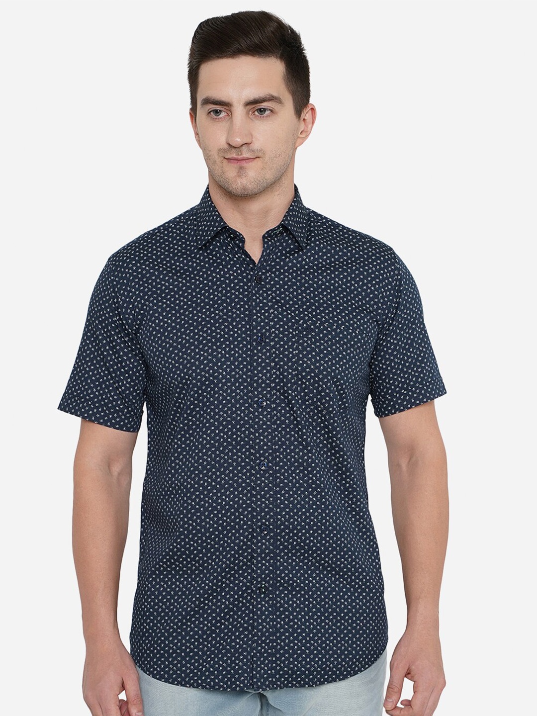 

JADE BLUE Men Blue Classic Slim Fit Floral Printed Cotton Casual Shirt