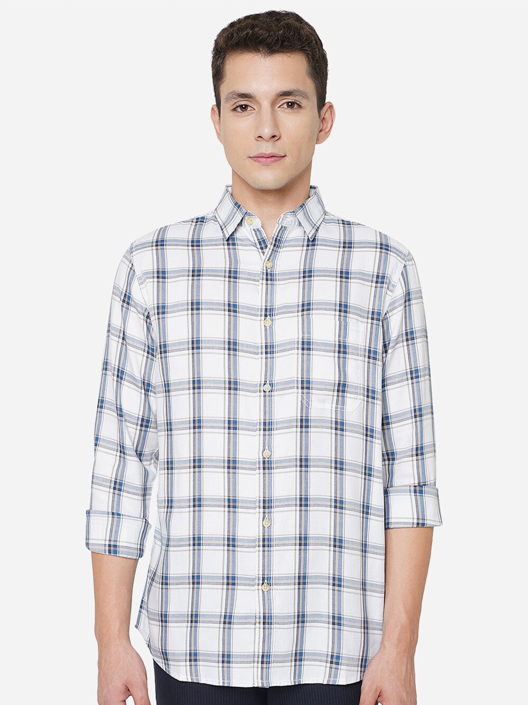 

JADE BLUE Men White Classic Slim Fit Checked Cotton Casual Shirt