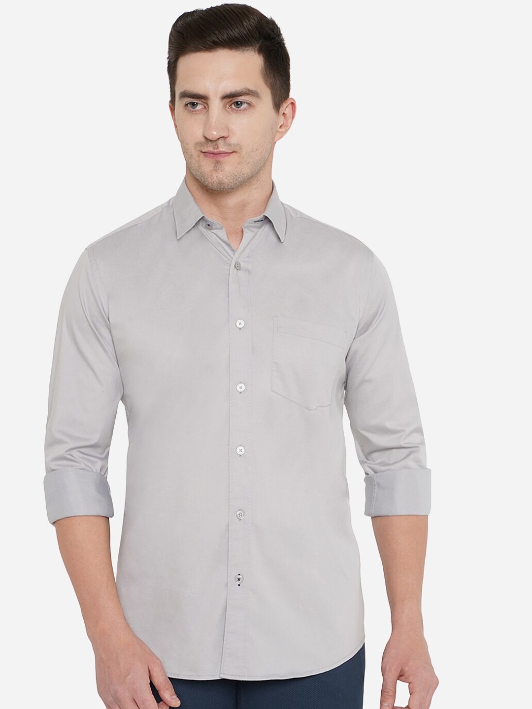 

JADE BLUE Men Grey Classic Slim Fit Cotton Casual Shirt