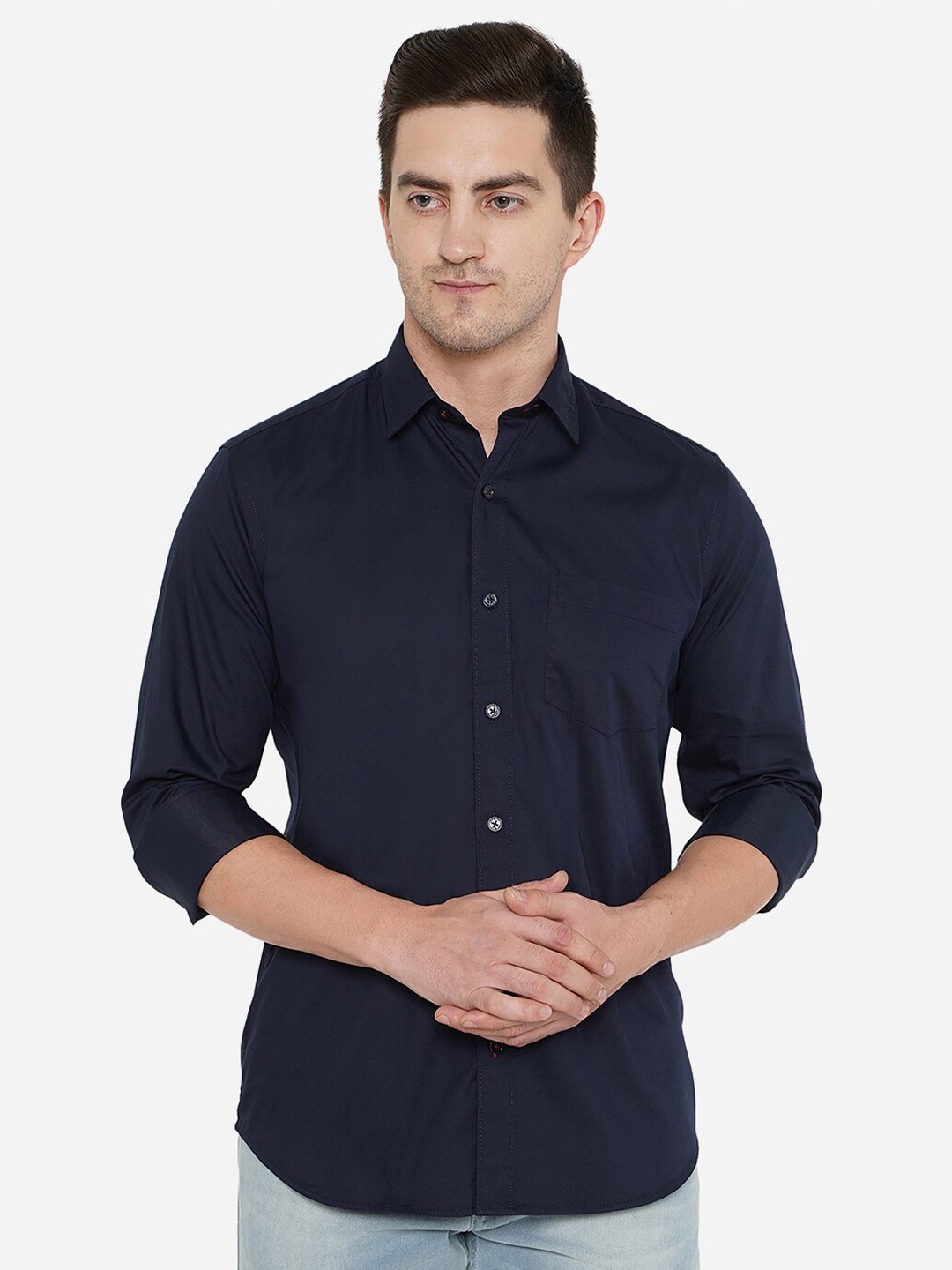 

JADE BLUE Men Navy Blue Classic Slim Fit Cotton Casual Shirt