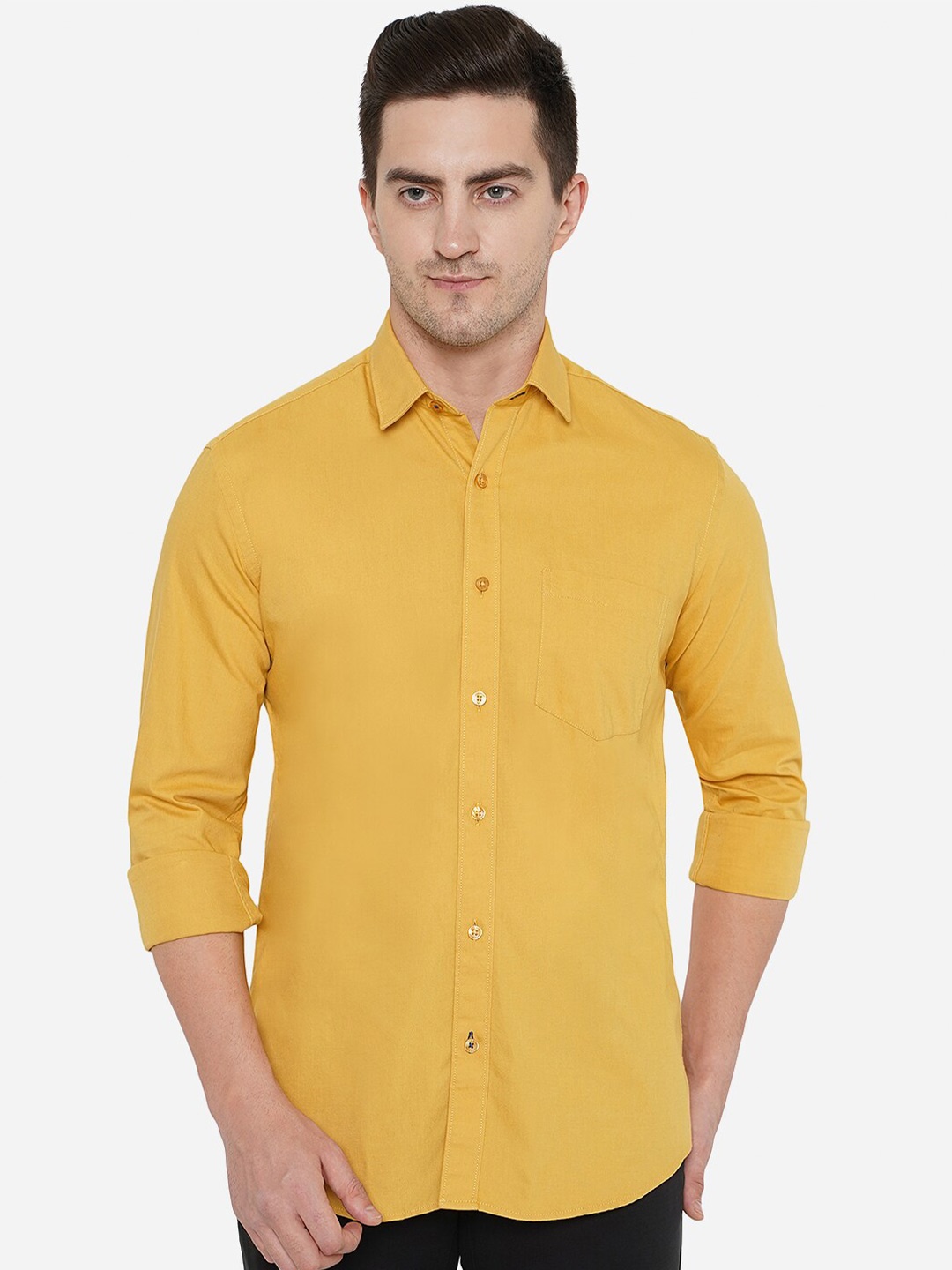 

JADE BLUE Men Yellow Classic Slim Fit Cotton Casual Shirt