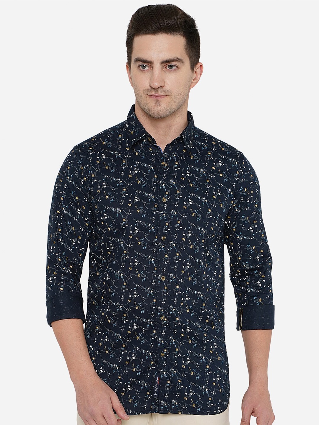 

JADE BLUE Men Navy Blue Classic Slim Fit Floral Printed Cotton Casual Shirt