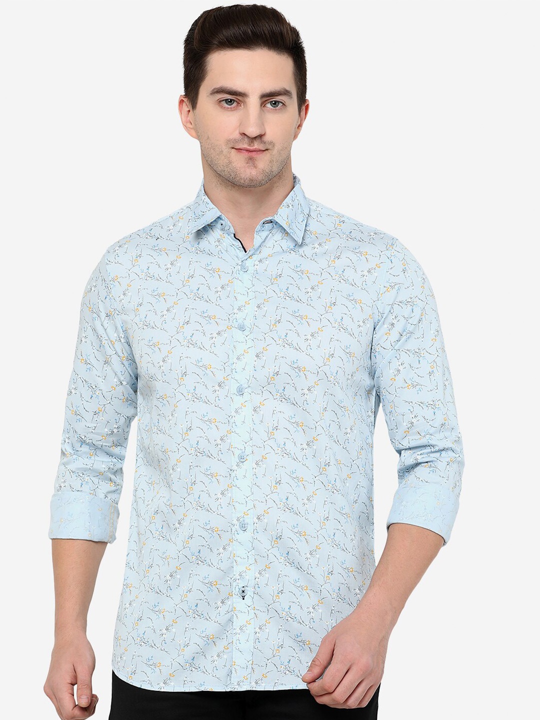 

JADE BLUE Men Blue Classic Slim Fit Floral Printed Cotton Casual Shirt