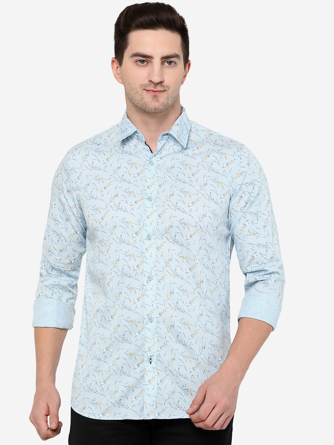 

JADE BLUE Men Blue Classic Slim Fit Floral Printed Cotton Casual Shirt