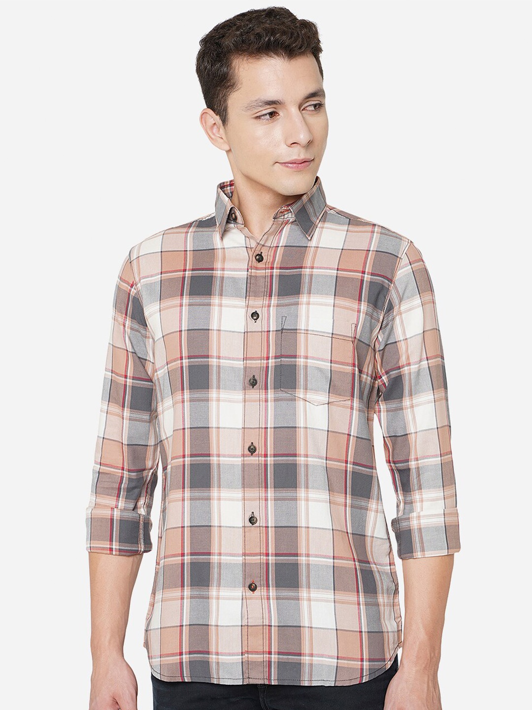 

JADE BLUE Men Grey Classic Slim Fit Checked Cotton Casual Shirt