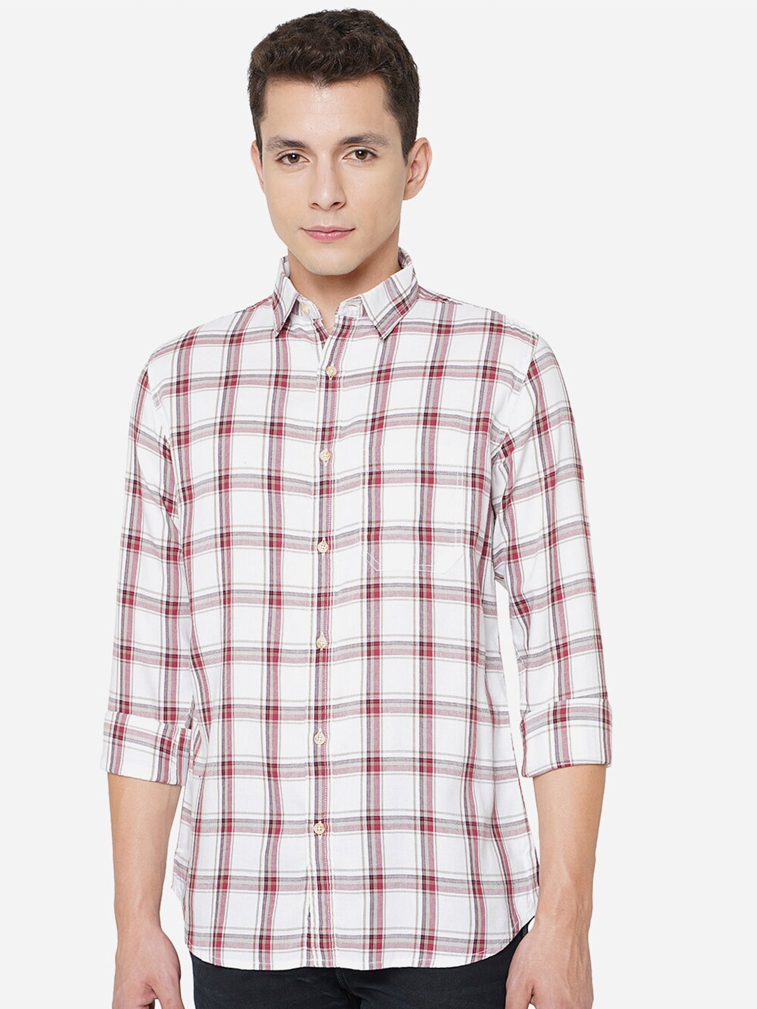 

JADE BLUE Men White Classic Slim Fit Checked Cotton Casual Shirt, Grey