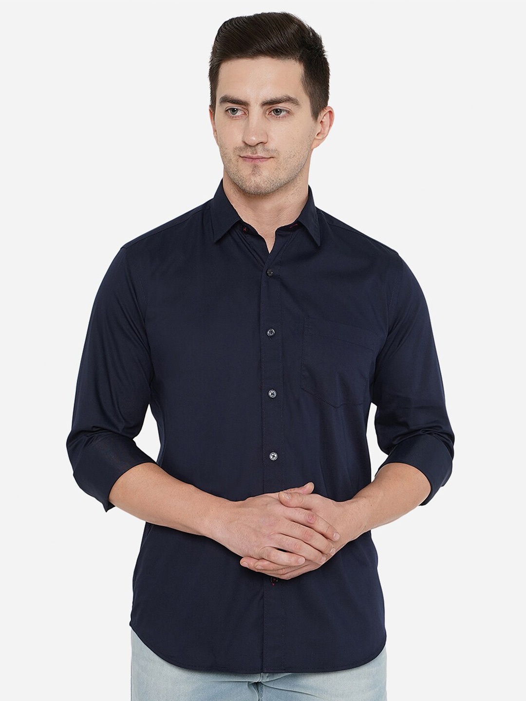 

JADE BLUE Men Navy Blue Classic Slim Fit Cotton Casual Shirt