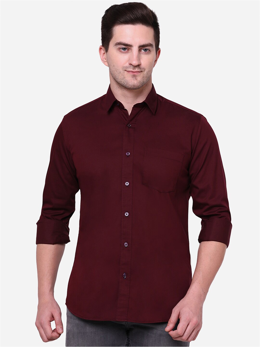 

JADE BLUE Men Maroon Classic Slim Fit Cotton Casual Shirt