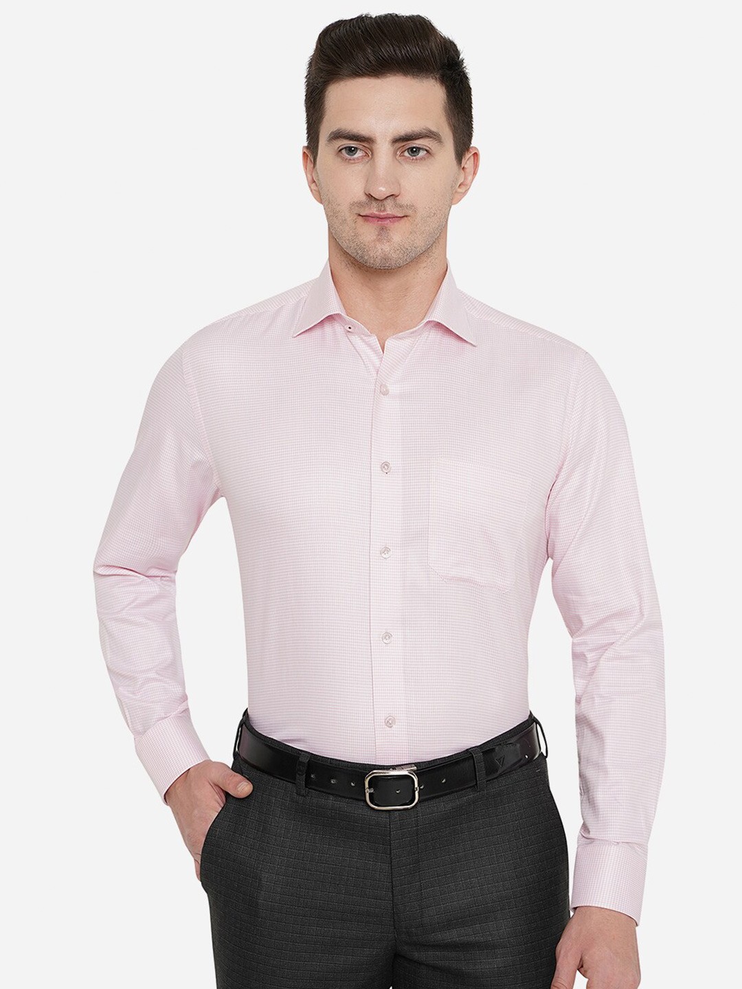 

JADE BLUE Men Classic Micro Checks Printed Cotton Formal Shirt, Pink