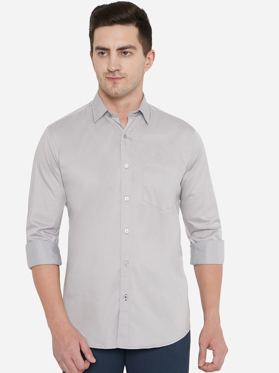 

JADE BLUE Men Grey Classic Slim Fit Cotton Casual Shirt