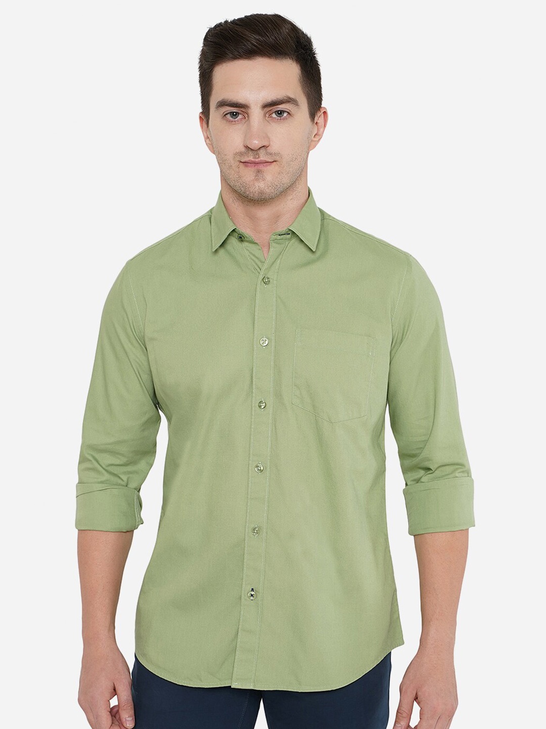 

JADE BLUE Men Green Classic Slim Fit Cotton Casual Shirt