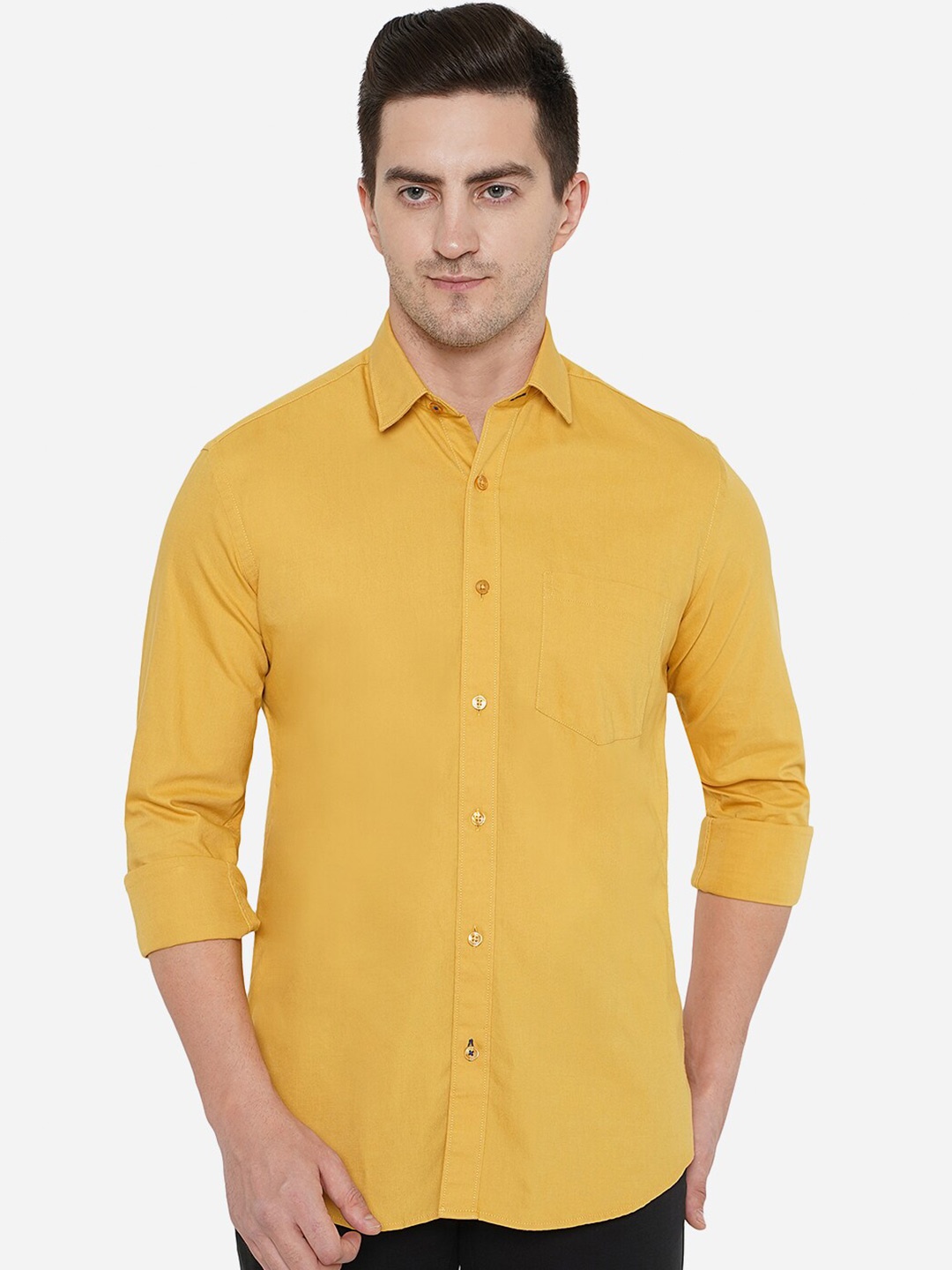 

JADE BLUE Men Yellow Classic Slim Fit Cotton Casual Shirt