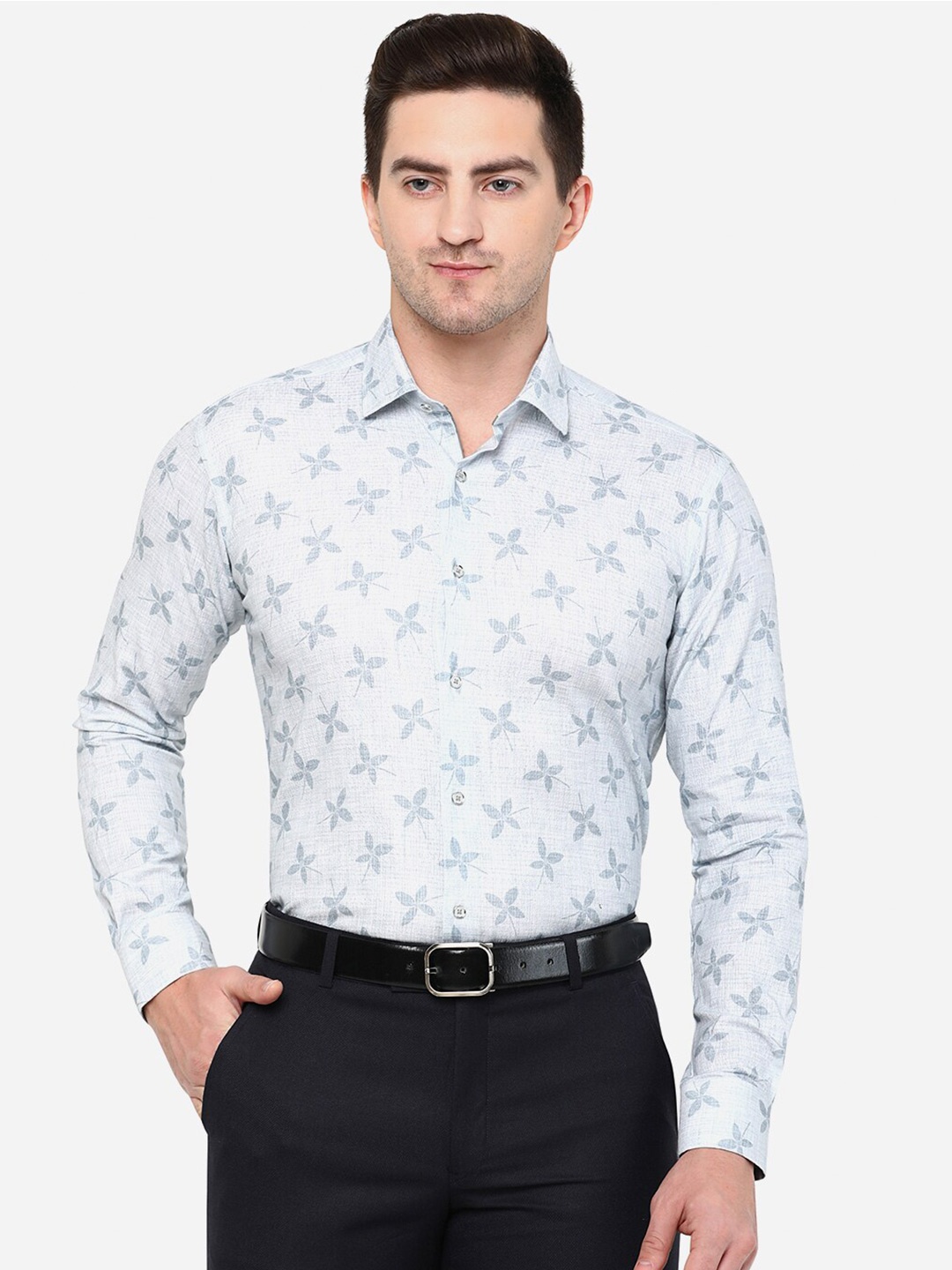 

JB STUDIO Men Cotton Classic Slim Fit Floral Printed Formal Shirt, Grey