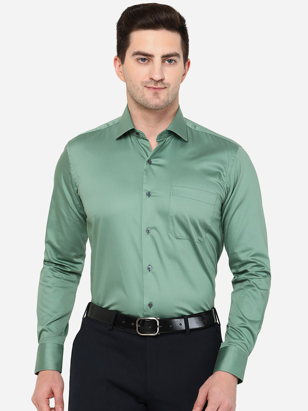 

METAL Men Green Classic Slim Fit Cotton Formal Shirt