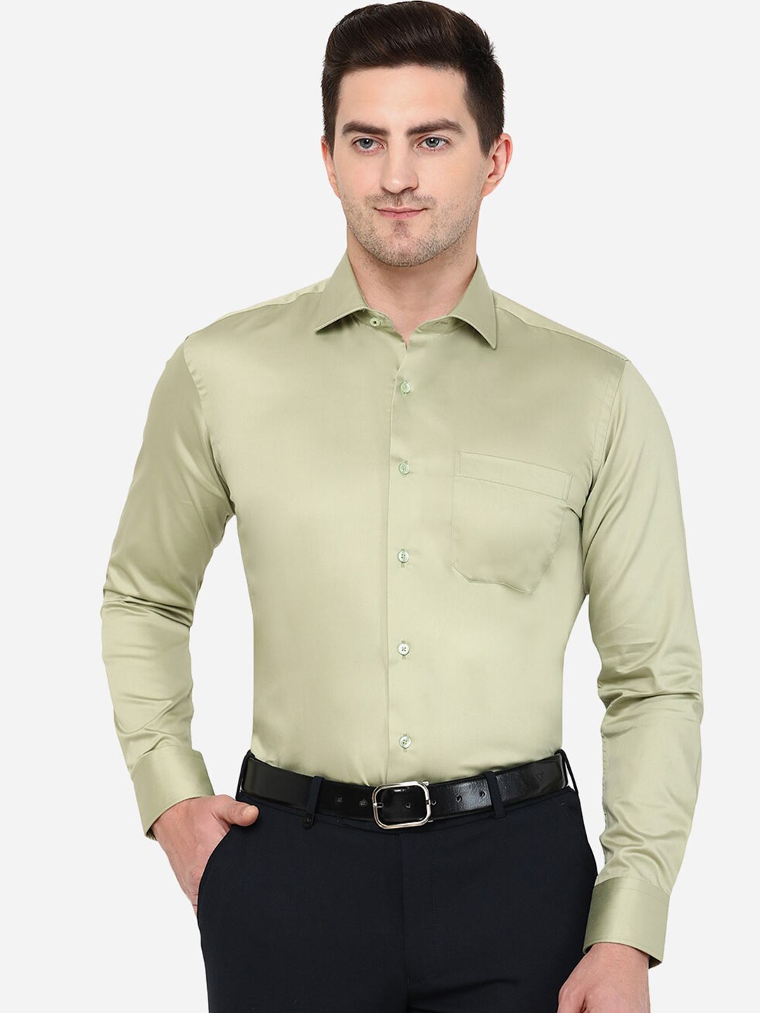 

METAL Men Green Classic Slim Fit Cotton Formal Shirt