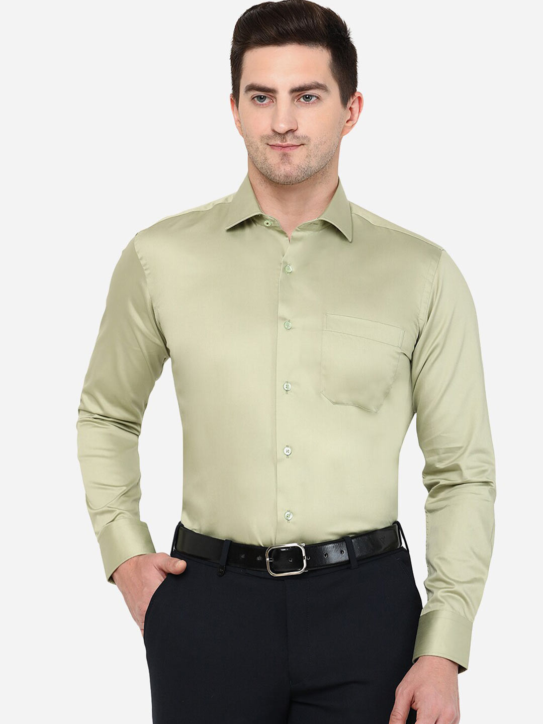 

METAL Men Green Classic Slim Fit Cotton Formal Shirt