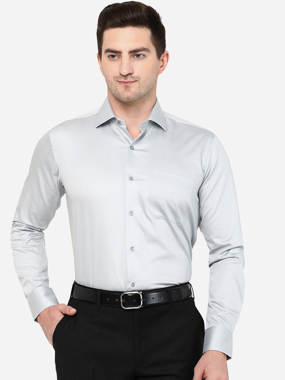 

METAL Men Grey Classic Slim Fit Cotton Formal Shirt