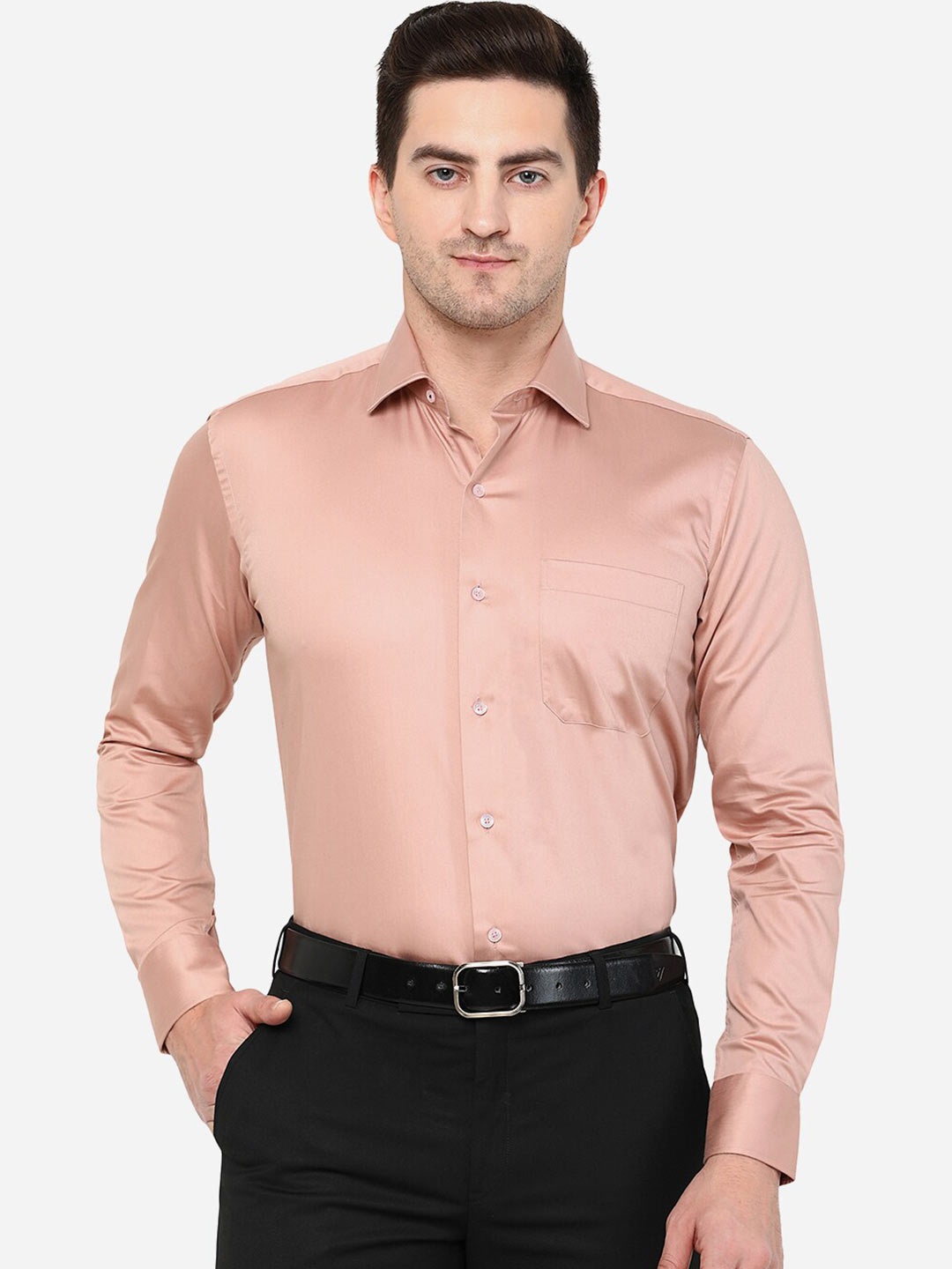

METAL Men Peach-Coloured Classic Slim Fit Cotton Formal Shirt