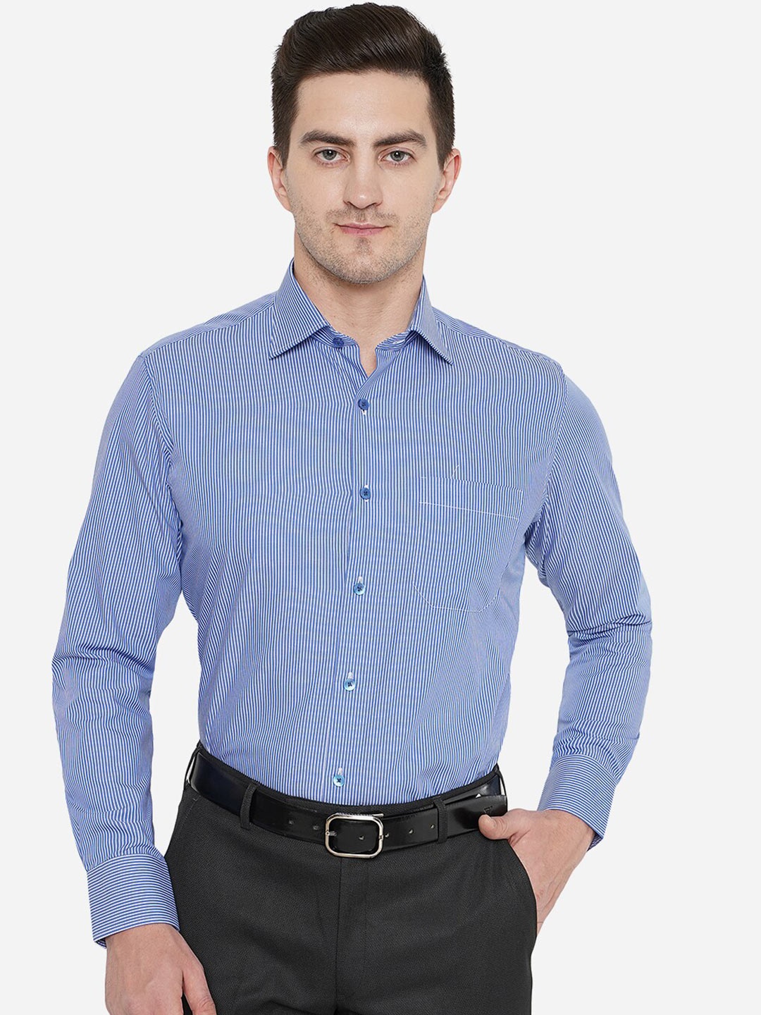 

METAL Men Blue Classic Slim Fit Striped Cotton Formal Shirt