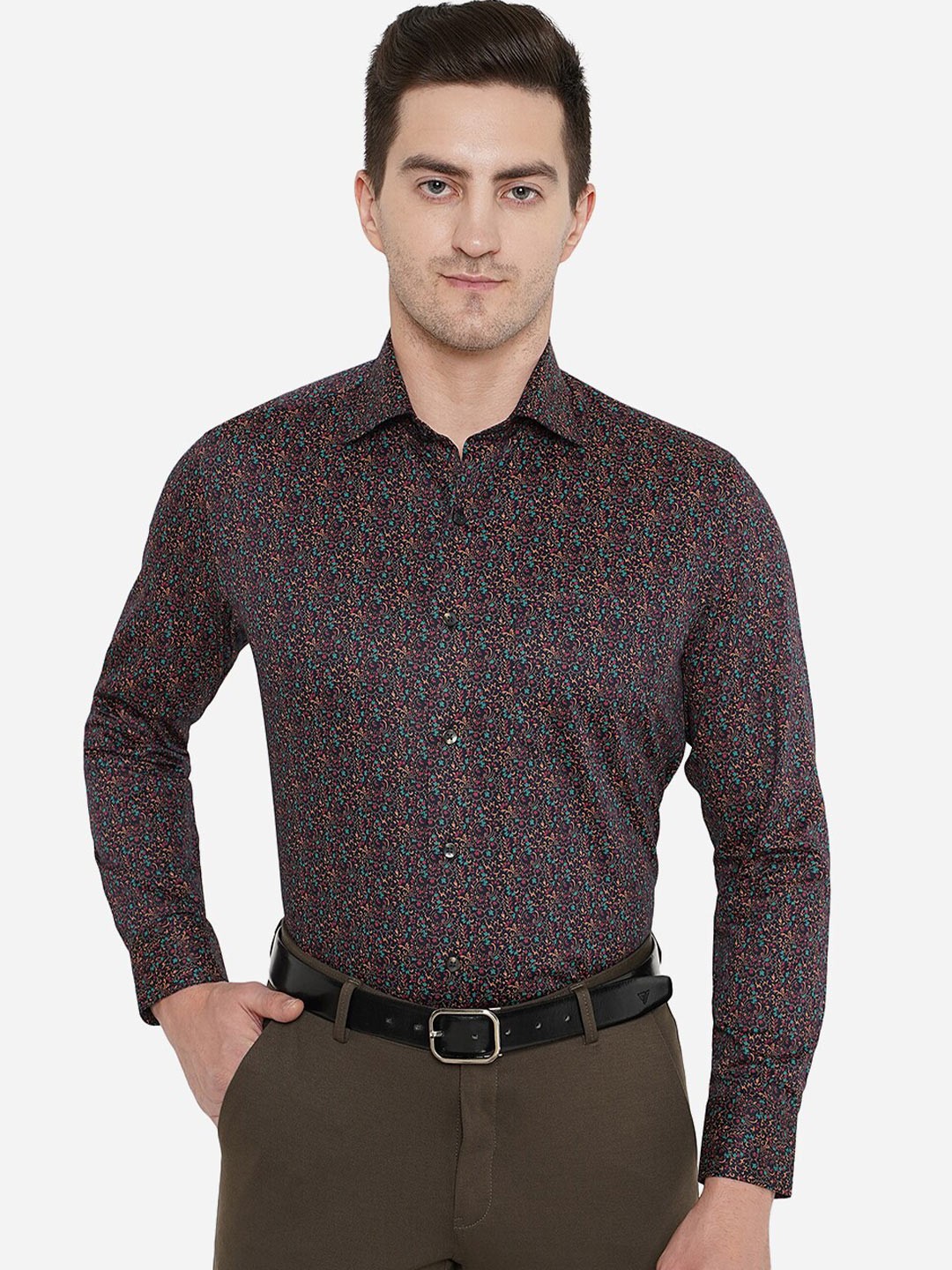 

METAL Men Maroon Classic Slim Fit Micro Checks Printed Cotton Formal Shirt
