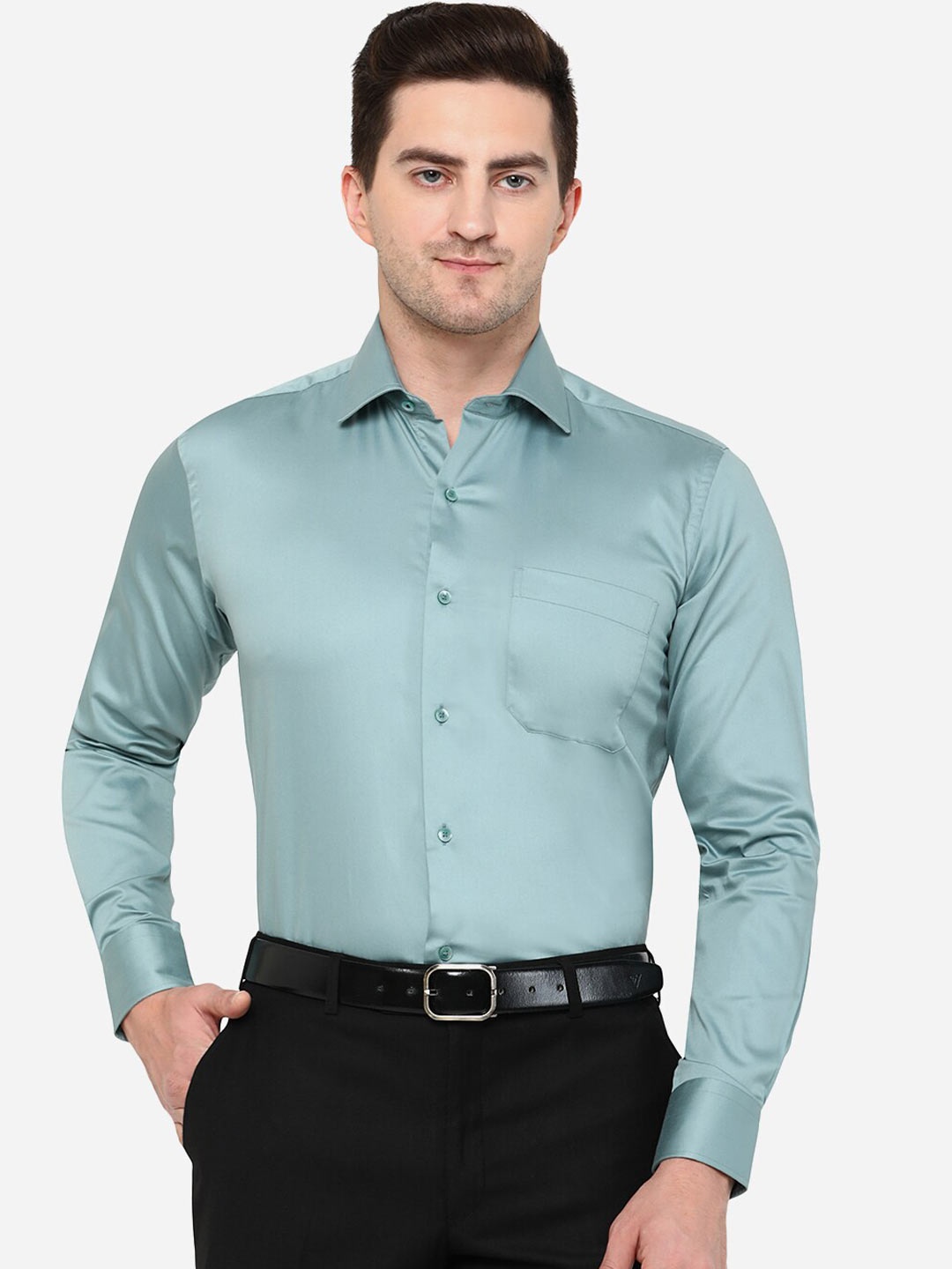 

METAL Men Green Classic Slim Fit Cotton Formal Shirt