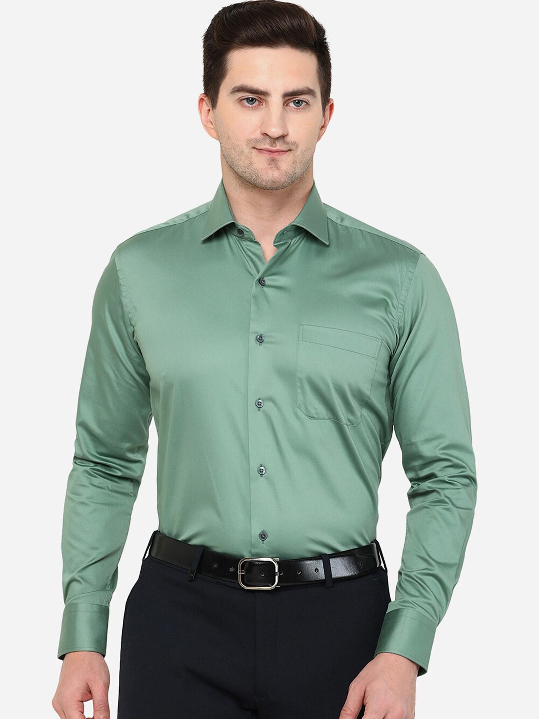 

METAL Men Green Classic Slim Fit Cotton Formal Shirt