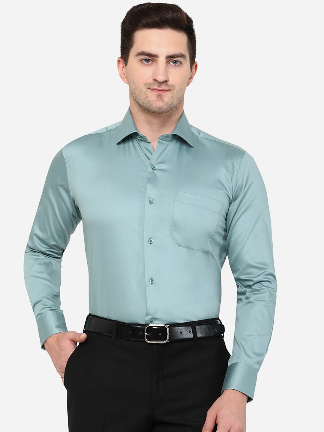 

METAL Men Green Classic Slim Fit Cotton Formal Shirt