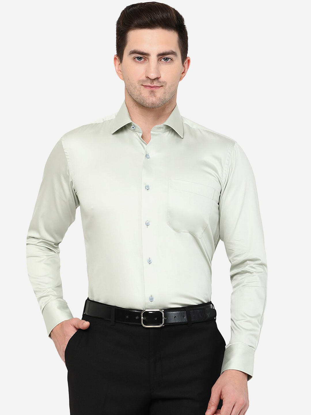 

METAL Men Green Classic Slim Fit Cotton Formal Shirt