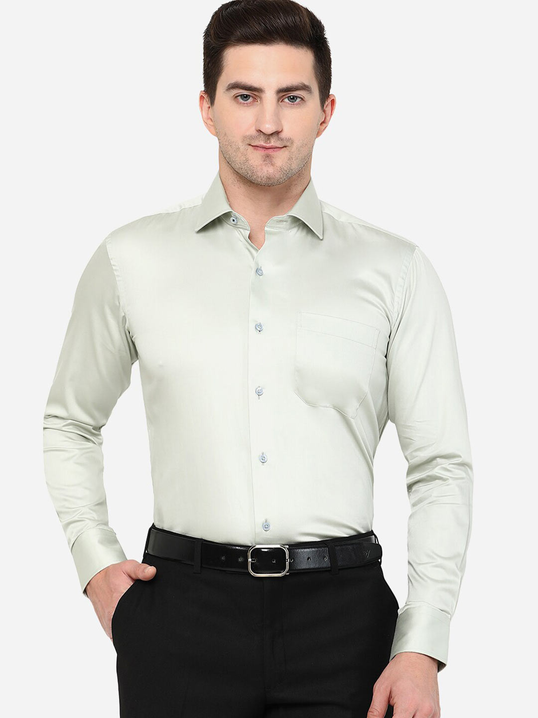 

METAL Men Green Classic Slim Fit Cotton Formal Shirt
