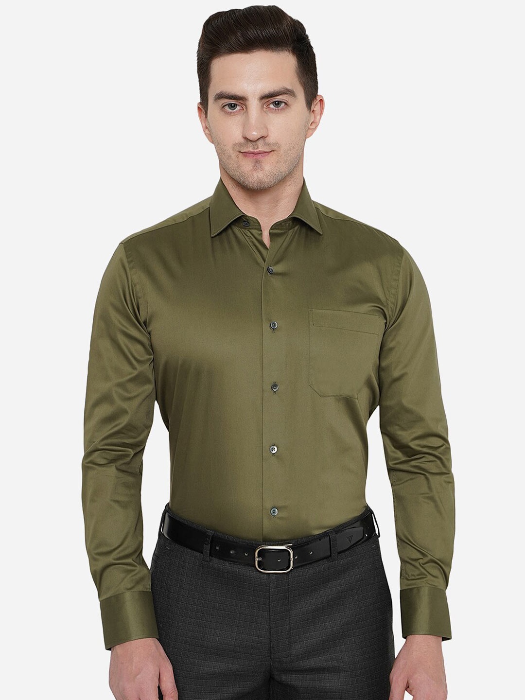 

METAL Men Green Classic Slim Fit Cotton Formal Shirt