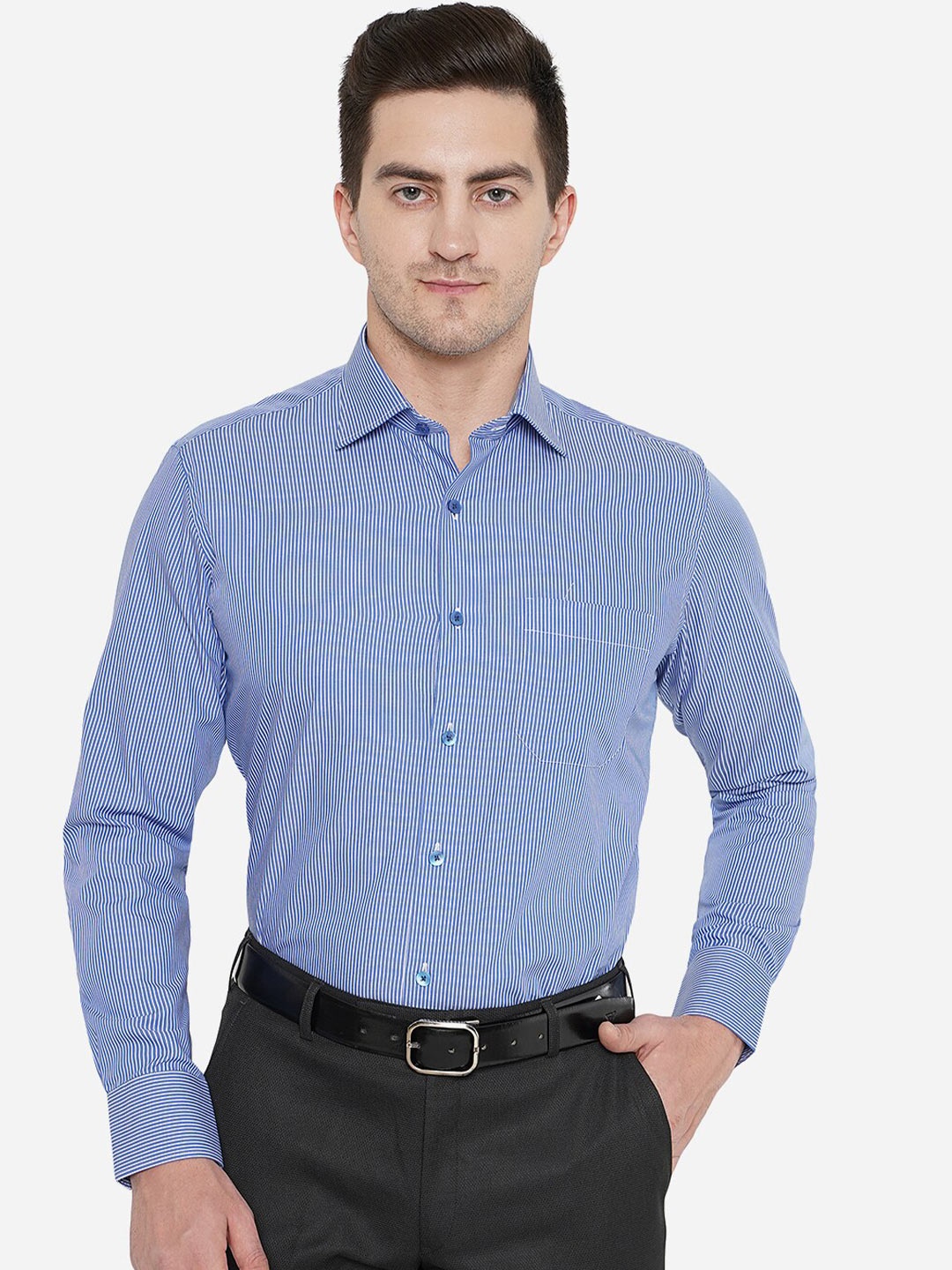 

METAL Men Blue Classic Slim Fit Striped Cotton Formal Shirt