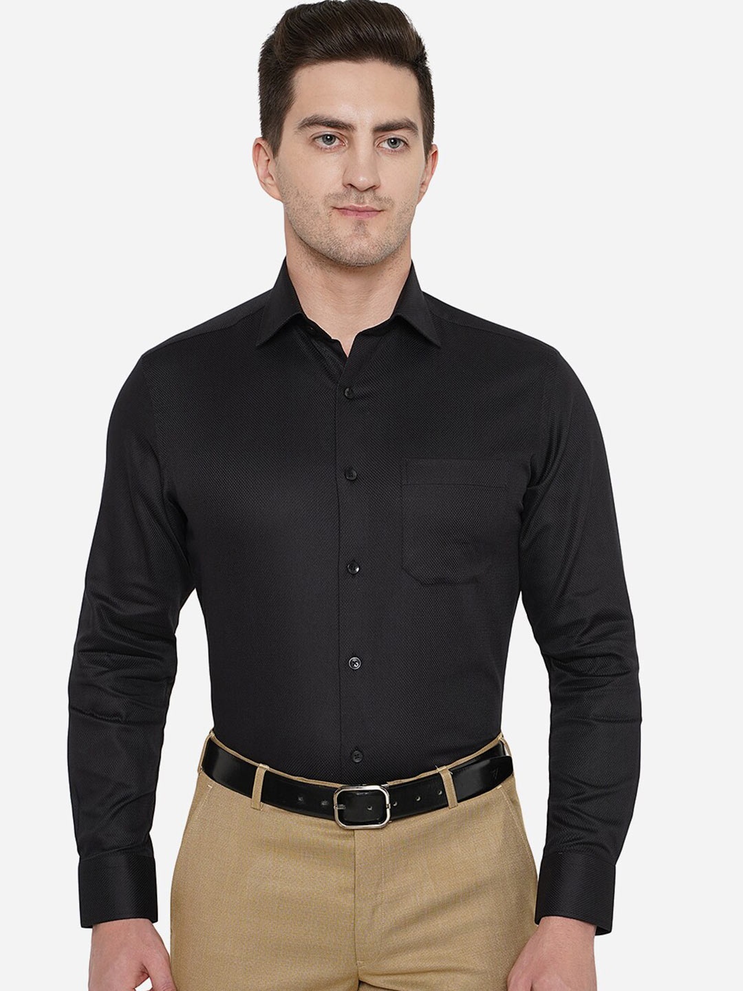 

METAL Men Black Classic Slim Fit Cotton Formal Shirt
