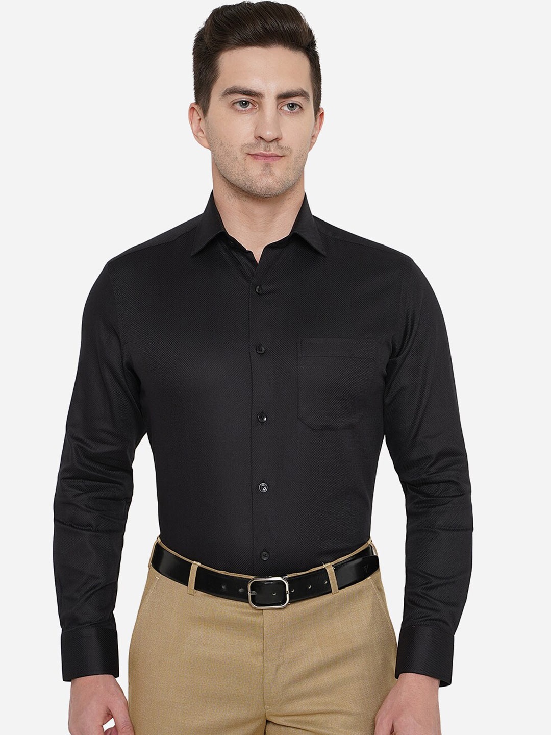 

METAL Men Black Classic Slim Fit Cotton Formal Shirt