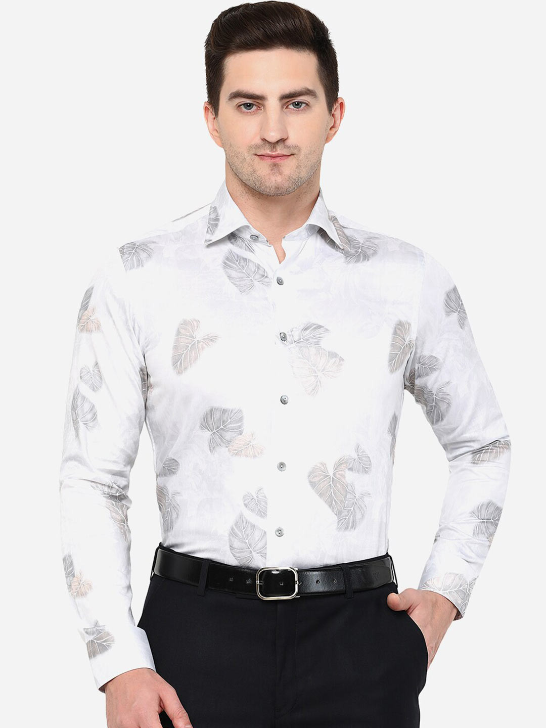 

WYRE Men Classic Slim Fit Floral Printed Cotton Party Shirt, White
