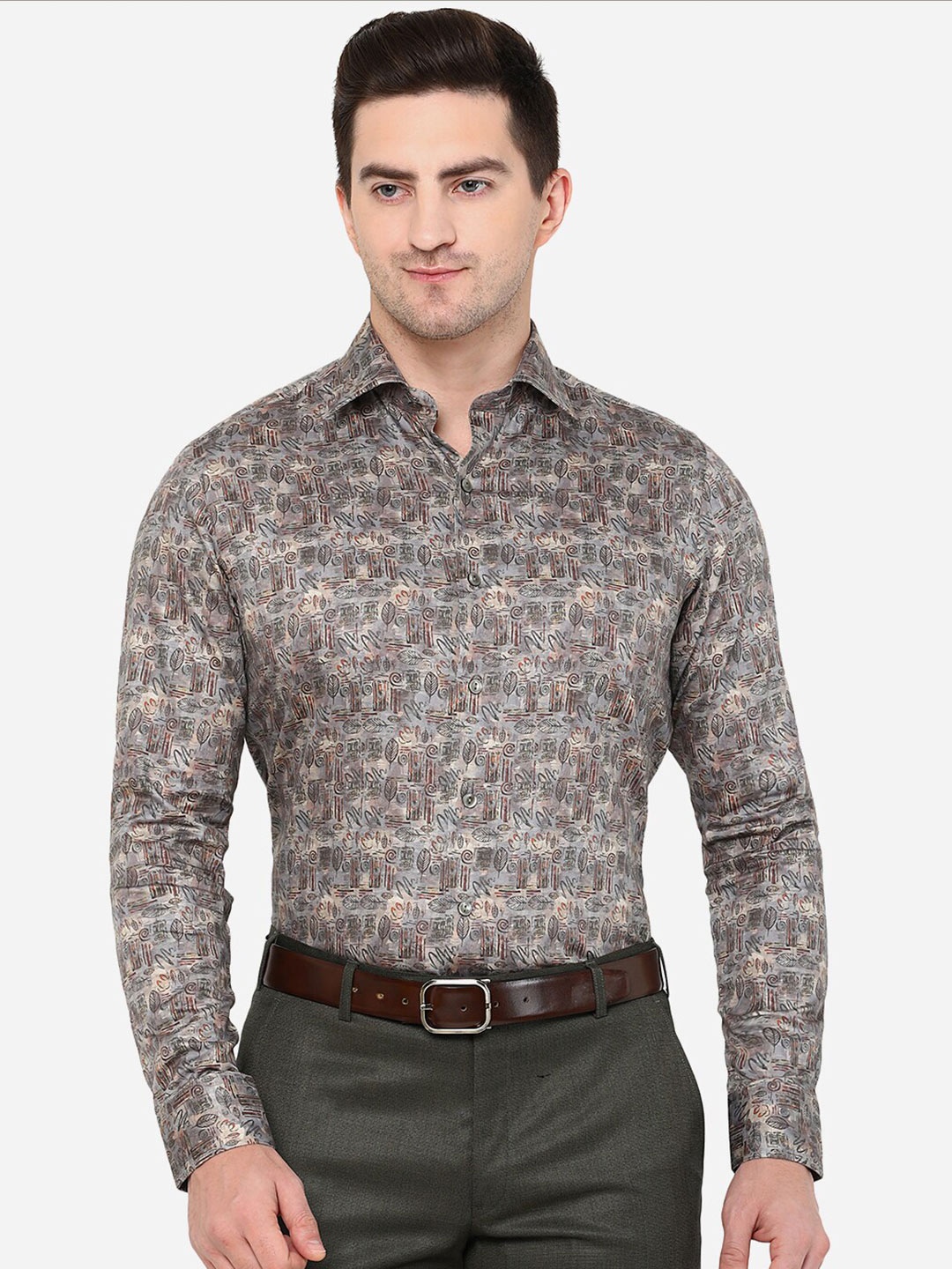 

WYRE Men Classic Slim Fit Floral Printed Cotton Shirt, Grey