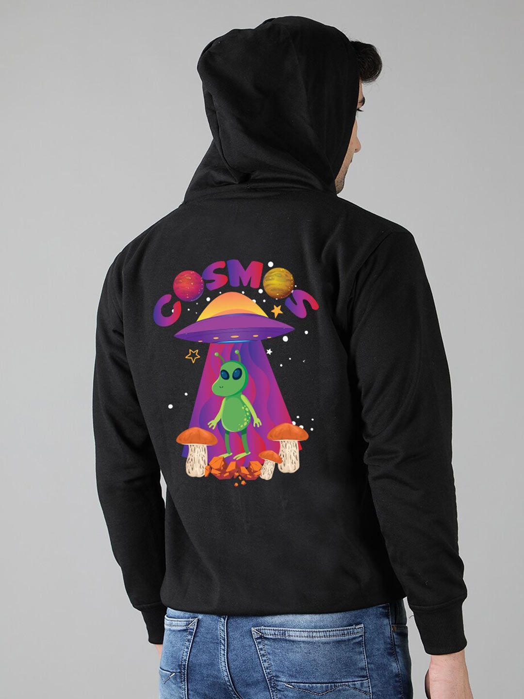 

Mad Over Print Men Black Printed Hooded Sweatshirt