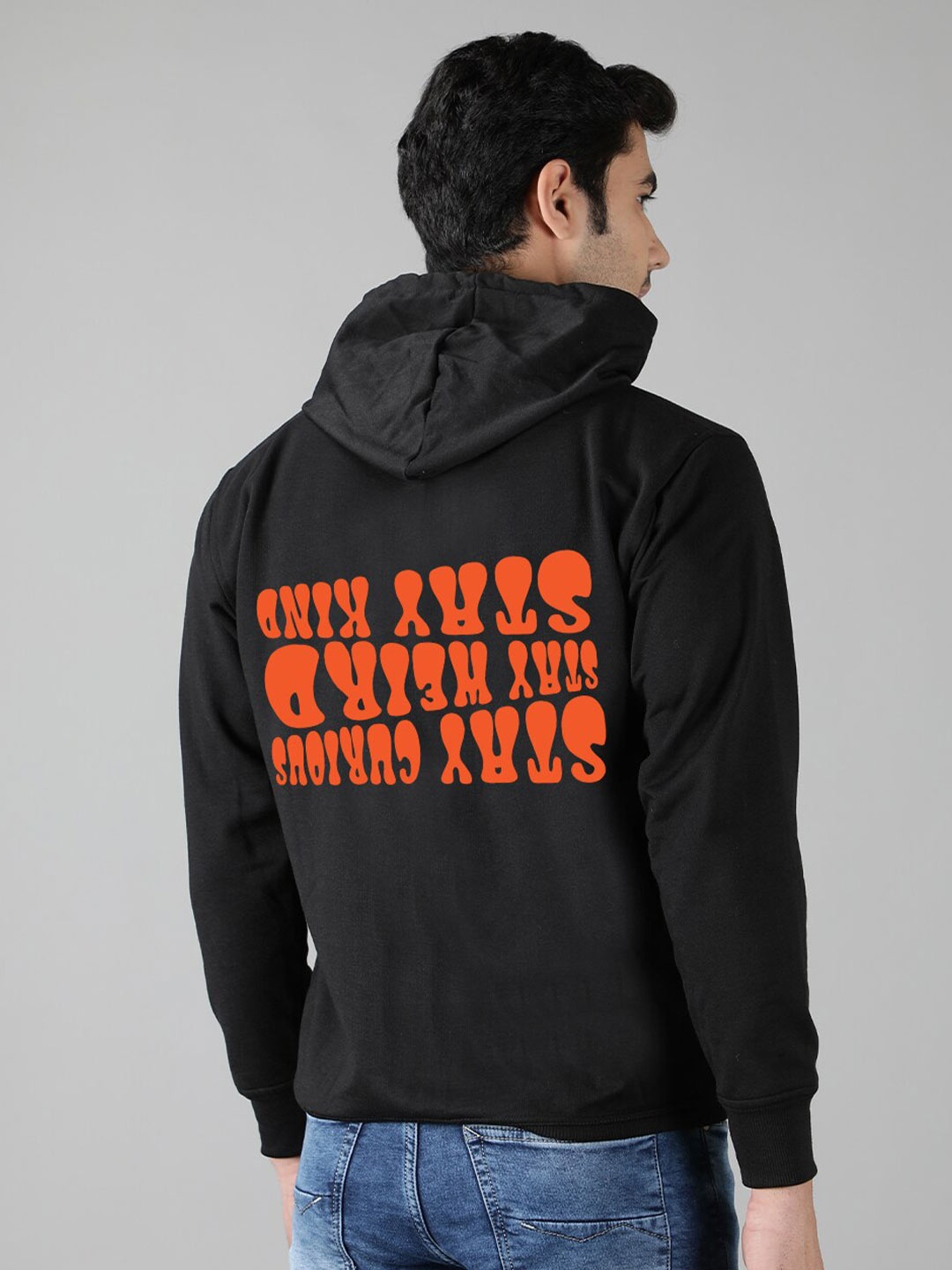 

Mad Over Print Men Black Printed Hooded Sweatshirt