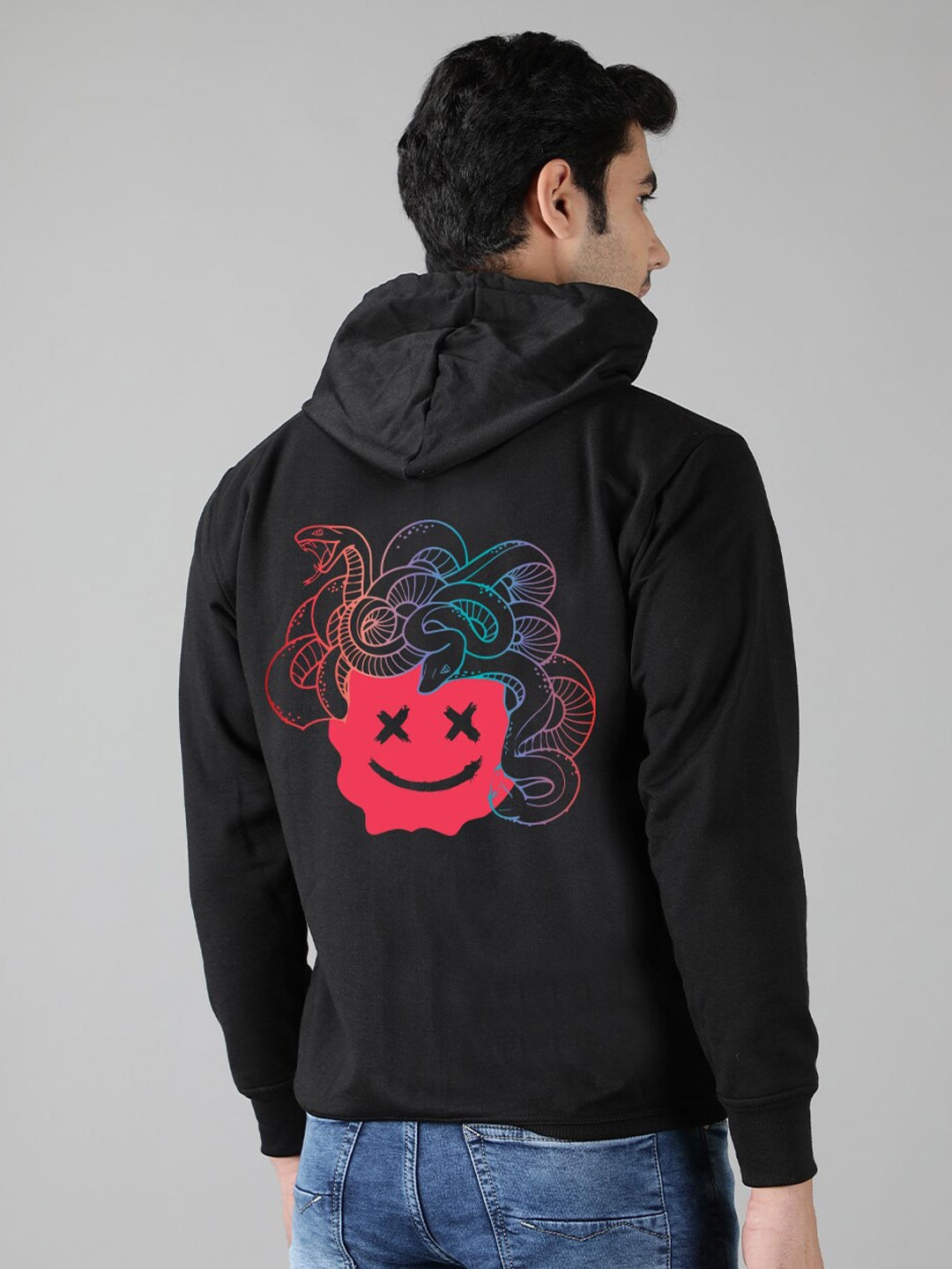 

Mad Over Print Men Black Printed Hooded Sweatshirt