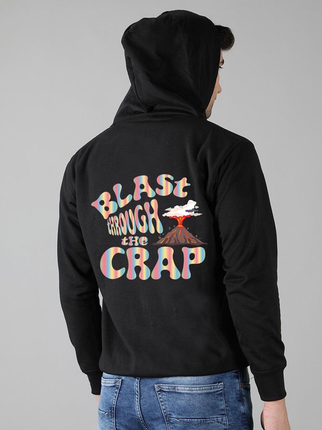 

Mad Over Print Men Black Printed Hooded Sweatshirt
