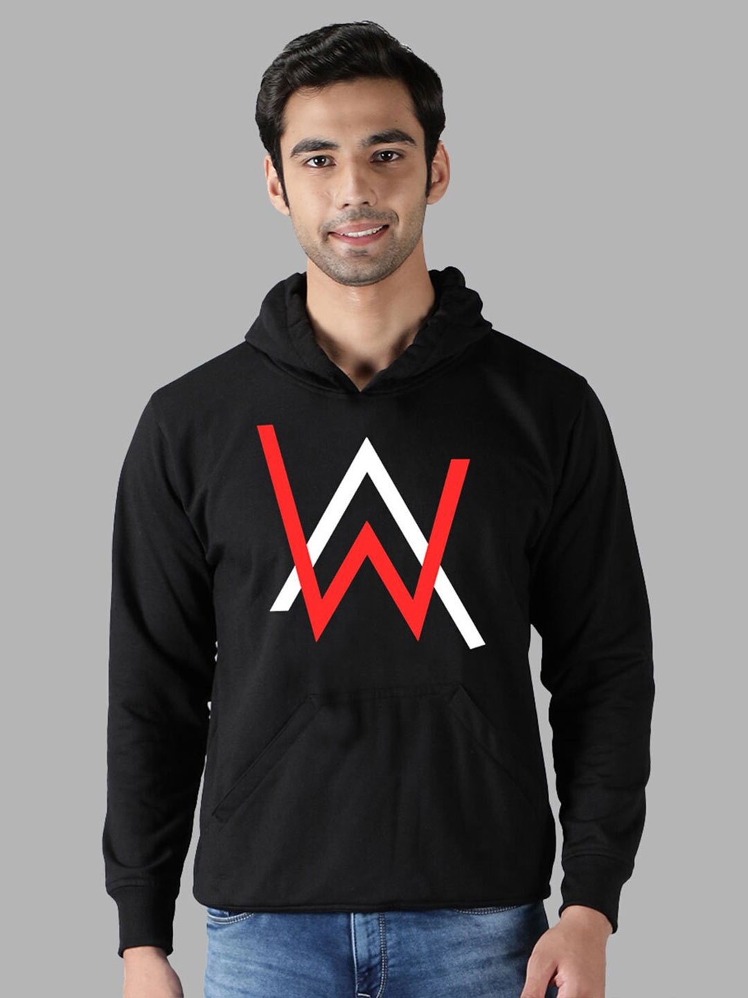 

Mad Over Print Men Black Printed Hooded Sweatshirt