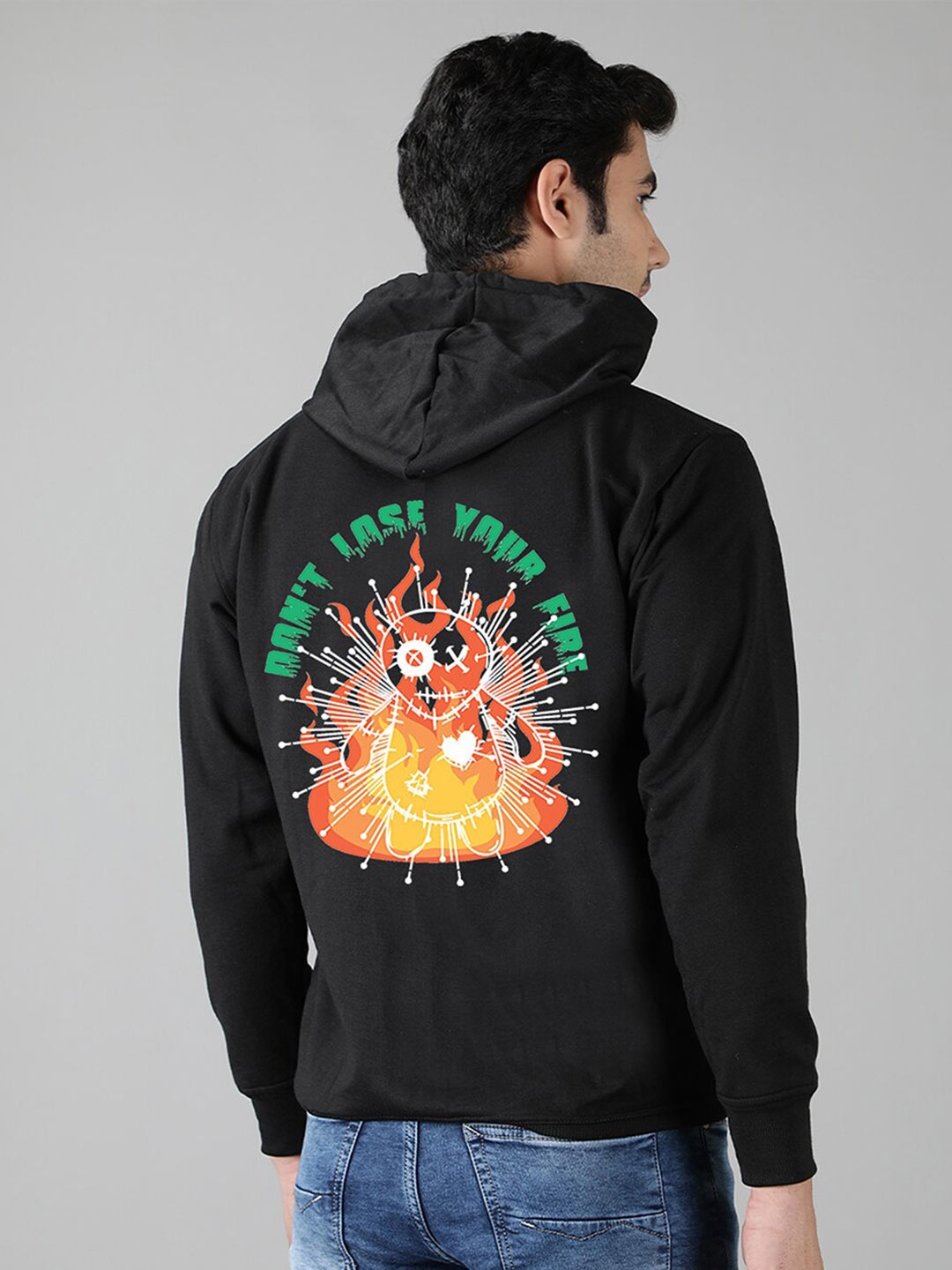 

Mad Over Print Men Black Printed Hooded Sweatshirt
