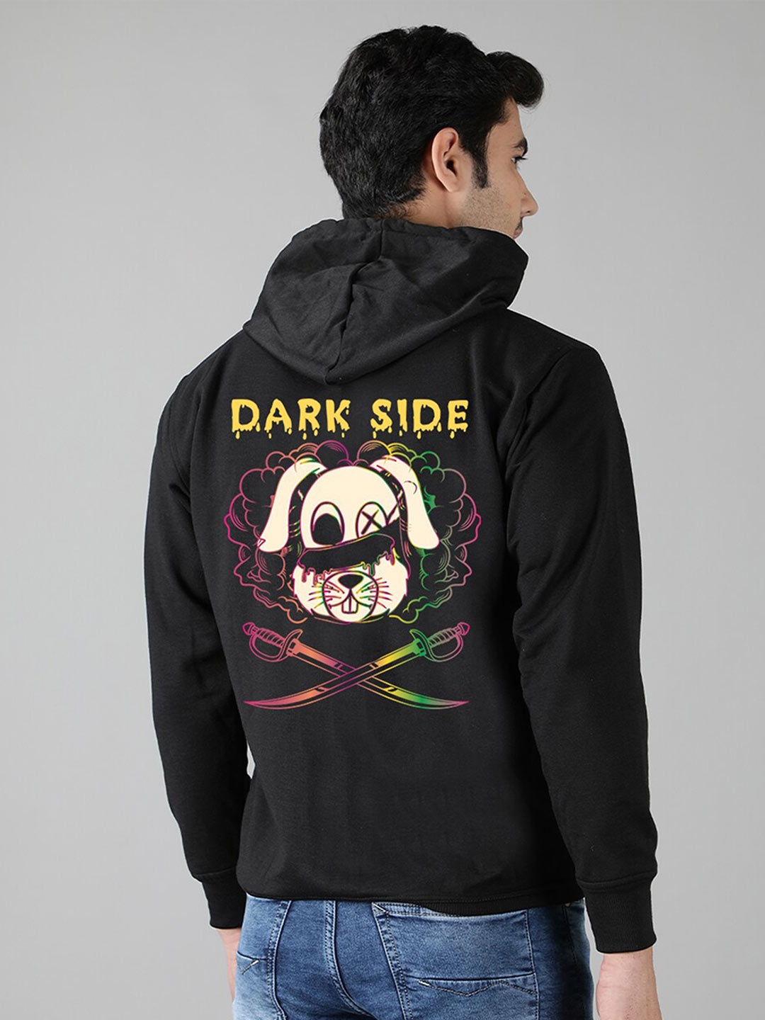 

Mad Over Print Men Black Printed Hooded Sweatshirt