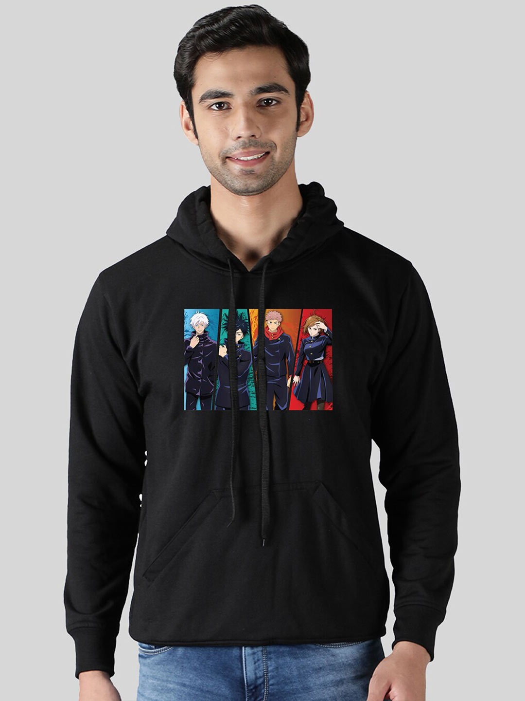 

Mad Over Print Men Black Printed Hooded Cotton Sweatshirt