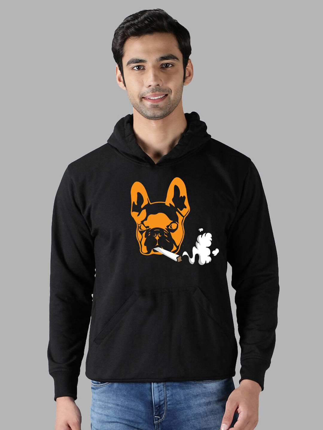 

Mad Over Print Men Black Printed Hooded Cotton Sweatshirt