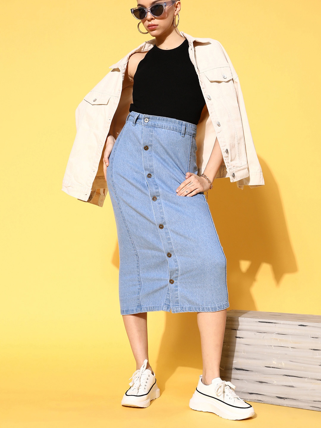 

SASSAFRAS Women Blue Solid Denim Skirts