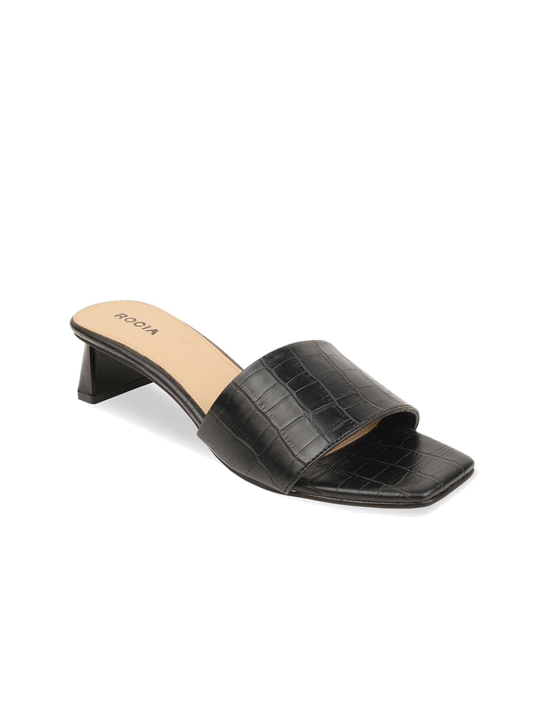 

Rocia Black Textured Block Sandals