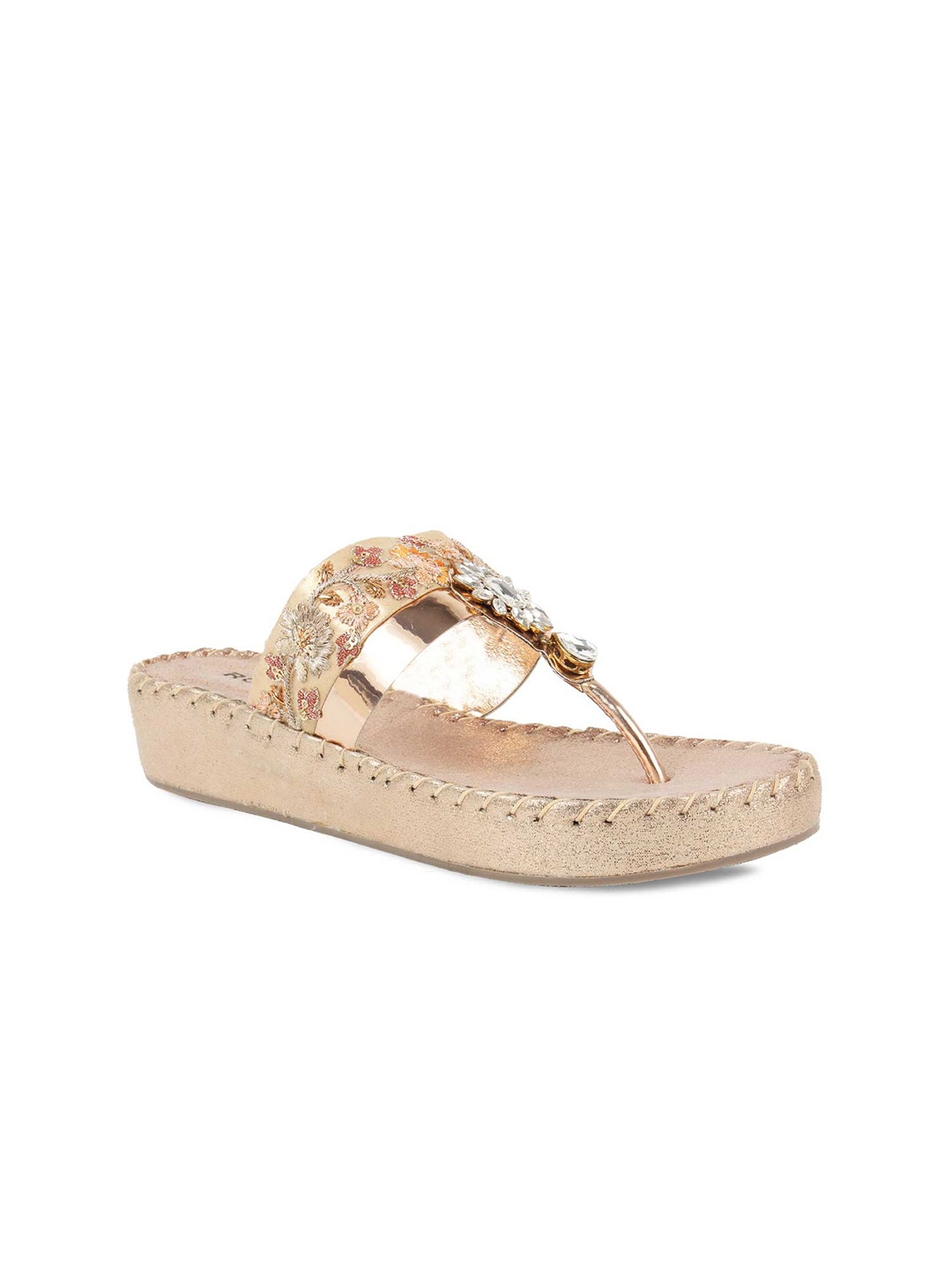 

Rocia Women Champagne Ethnic Flatform Sandals