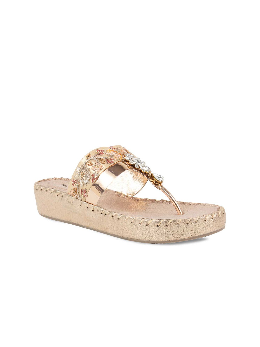 

Rocia Champagne Textured Ethnic Flatform Sandals